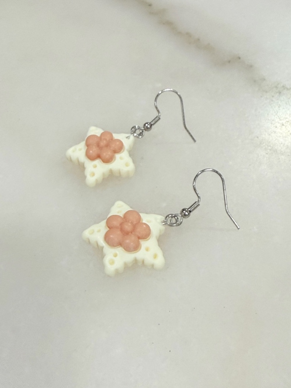 Kawaii Star Dangle Earrings Cream Cute Floral Jewelry
